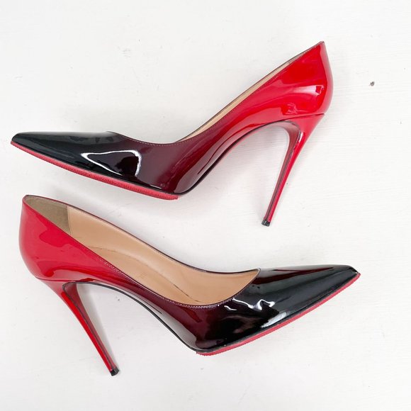 Christian Louboutin Black & Red Ombre Kate 100 Patent Degrade Pumps 39.5 US 9.5 - Picture 10 of 12